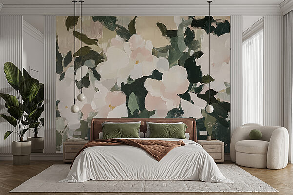 Peinture de fleurs et de feuilles Papier peint Peinture de fleurs et de feuilles