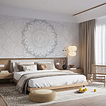 Papier peint Mandala blanc et gris