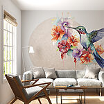 Papier peint Colibri volant au-dessus des fleurs
