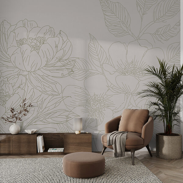 Papier peint Dessin de fleurs et de feuilles