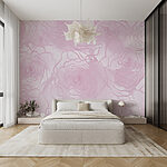 Papier peint Roses roses sur fond blanc