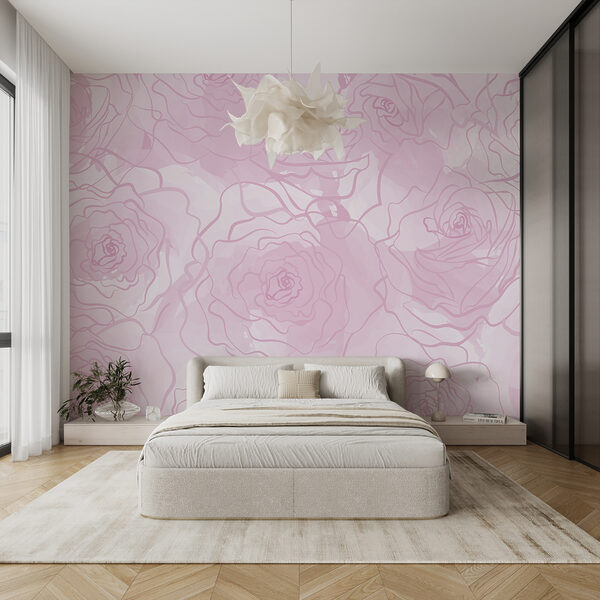 Roses roses sur fond blanc Papier peint Roses roses sur fond blanc