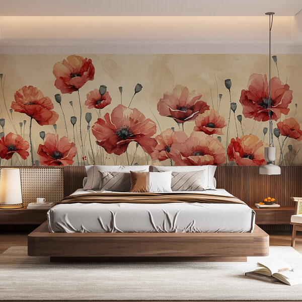 Peinture de fleurs rouges Papier peint Peinture de fleurs rouges