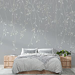 Papier peint Fond blanc et gris avec des feuilles