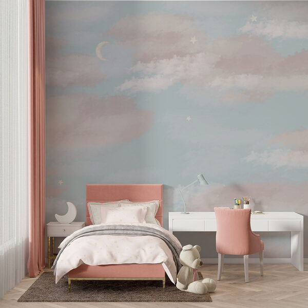 Ciel bleu avec des nuages et un croissant de lune Papier peint Ciel bleu avec des nuages et un croissant de lune