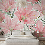 Papier peint Lys en fleurs en rose tendre