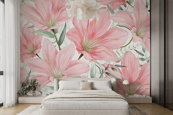 Lys en fleurs en rose tendre Papier peint Lys en fleurs en rose tendre