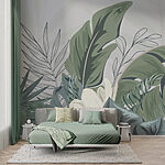 Papier peint Feuilles tropicales dans des tons doux