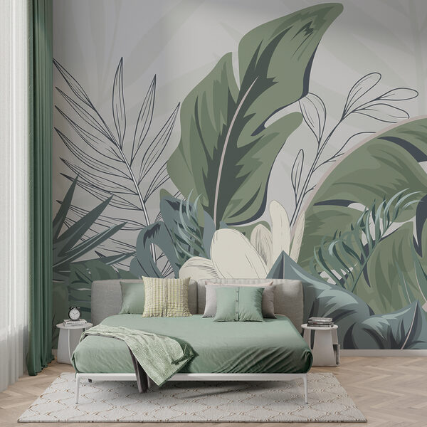 Feuilles tropicales dans des tons doux Papier peint Feuilles tropicales dans des tons doux