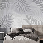 Papier peint Feuilles grises sur fond blanc