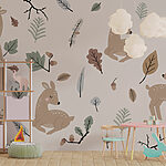 Papier peint Motif de cerfs et de feuilles