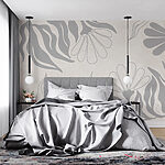 Papier peint Motif floral blanc et gris