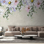 Papier peint Groupe de fleurs et de feuilles