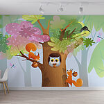 Papier peint Caricature d'animaux dans un arbre