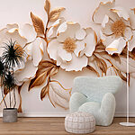 Papier peint Fleurs élégantes aux teintes crémeuses.