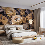 Papier peint Groupe de fleurs avec feuilles