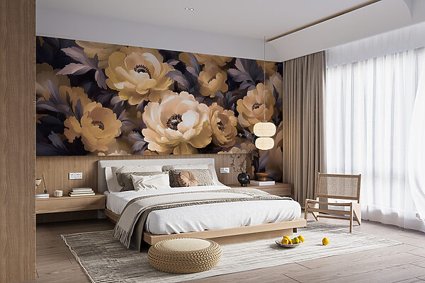 Groupe de fleurs avec feuilles Papier peint Groupe de fleurs avec feuilles