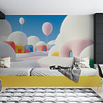 Papier peint Paysage avec ballons et bâtiments