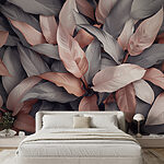 Papier peint Groupe de feuilles avec des feuilles roses et grises