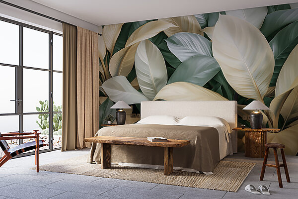 Feuilles luxuriantes dans des tons doux Papier peint Feuilles luxuriantes dans des tons doux