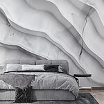 Papier peint Surface en marbre blanc avec des lignes ondulées
