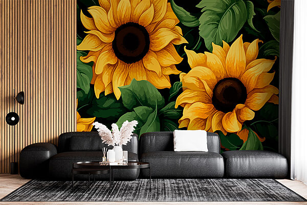 Les tournesols fleurissent dans des tons éclatants Papier peint Les tournesols fleurissent dans des tons éclatants