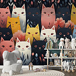 Papier peint Groupe de chats avec des fleurs