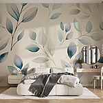 Papier peint Motif de feuilles sur fond blanc