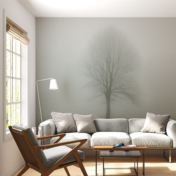 Papier peint Arbre dans un champ brumeux