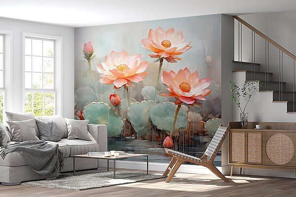 Groupe de fleurs roses avec feuilles vertes Papier peint Groupe de fleurs roses avec feuilles vertes