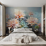 Papier peint Groupe de fleurs sur fond bleu