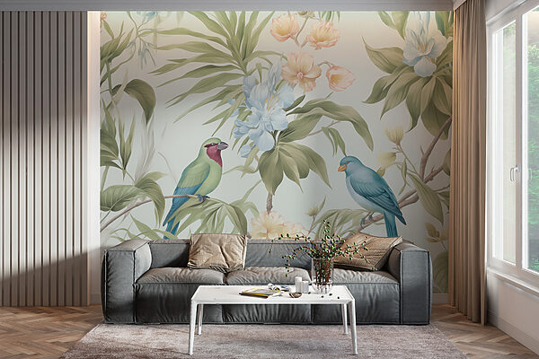 Papier peint avec des oiseaux et des fleurs Papier peint Papier peint avec des oiseaux et des fleurs