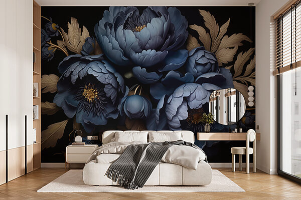 Groupe de fleurs bleues Papier peint Groupe de fleurs bleues