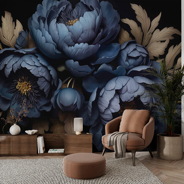 Papier peint Groupe de fleurs bleues