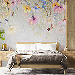 Papier peint Peinture de fleurs et de papillons