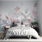 Papier peint Motif floral rose et gris
