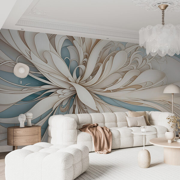 Papier peint Tourbillons blancs et bleus