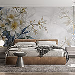 Papier peint Peinture de fleurs et de feuilles