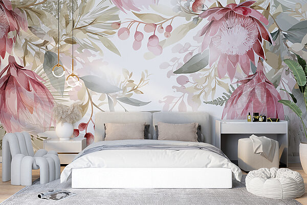 Papier peint Aquarelle florale fantaisiste