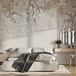 Papier peint Motif floral blanc et brun