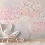 Papier peint Dessin de fleurs sur fond rose