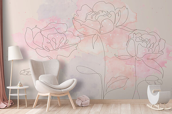 Dessin de fleurs sur fond rose Papier peint Dessin de fleurs sur fond rose