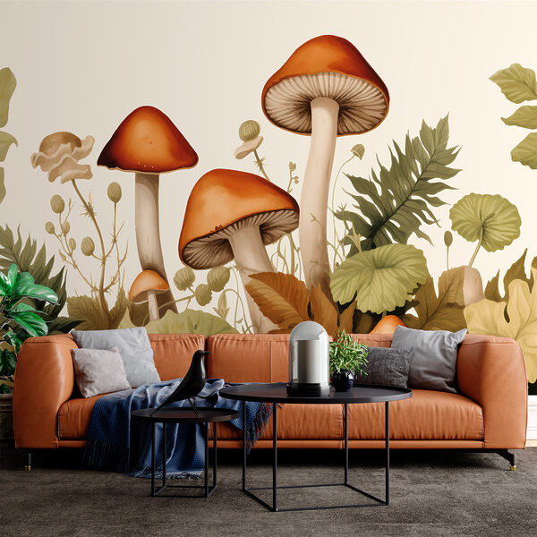 Groupe de champignons avec feuilles Papier peint Groupe de champignons avec feuilles