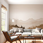 Papier peint Paysage d'arbres et de montagnes