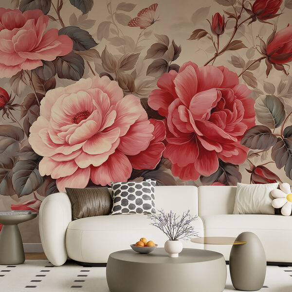 Des fleurs élégantes ornent une toile intemporelle Papier peint Des fleurs élégantes ornent une toile intemporelle