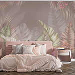 Papier peint Feuilles tropicales dans des tons pastel