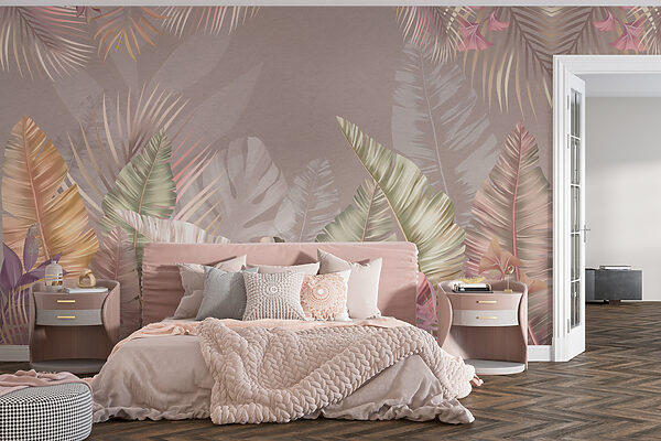 Feuilles tropicales dans des tons pastel Papier peint Feuilles tropicales dans des tons pastel