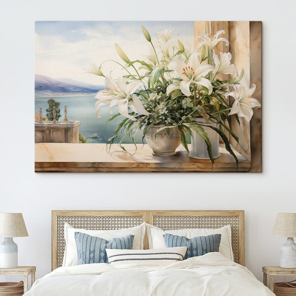 Peinture d'un pot de fleurs blanc avec des fleurs blanches Tableaux Peinture d'un pot de fleurs blanc avec des fleurs blanches