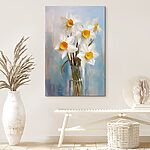 Tableaux Fleurs blanches et jaunes dans un vase en verre