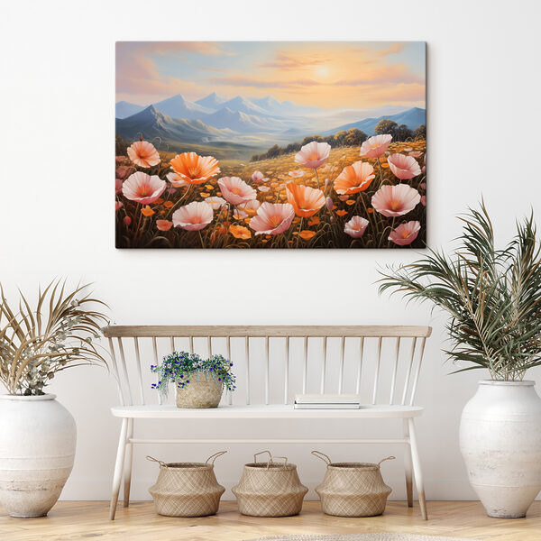 Champ de fleurs avec des montagnes en arrière-plan Tableaux Champ de fleurs avec des montagnes en arrière-plan